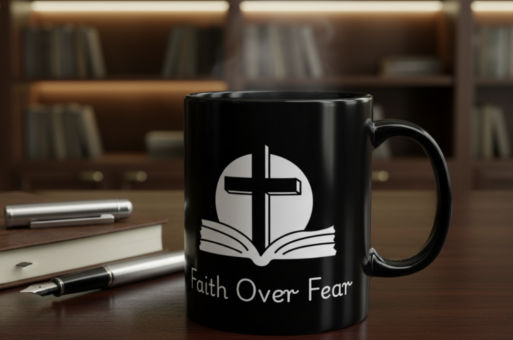 Faith Over Fear Black Christian Mug - Inspirational Faith Gift