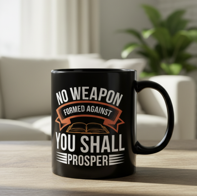 No Weapon Formed Against You Shall Prosper Black Mug