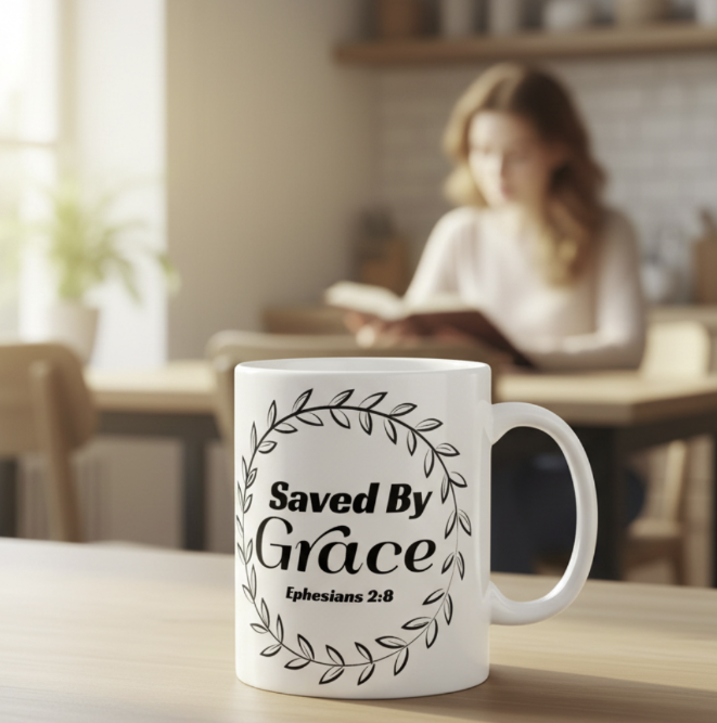 Saved by Grace Christian Mug - Ephesians 2:8 Scripture