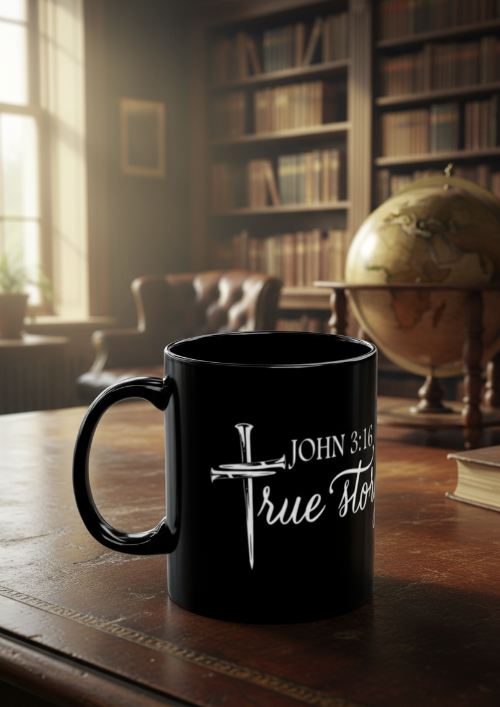 John 3:16 True Story Black Coffee Mug | Zero FG Christian Gifts