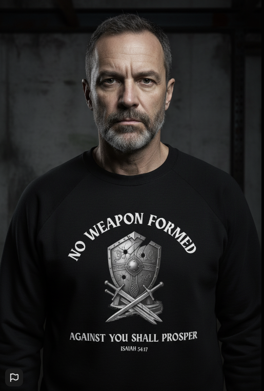 Christian Sweatshirt – Isaiah 54:17 “No Weapon Formed” Bible Verse