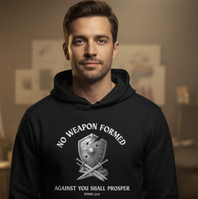 Christian Hoodie – Isaiah 54:17 “No Weapon Formed” Faith Hoodie