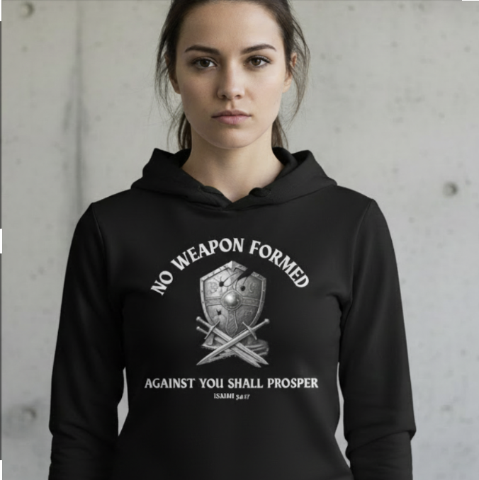 Christian Hoodie – Isaiah 54:17 “No Weapon Formed” Faith Hoodie