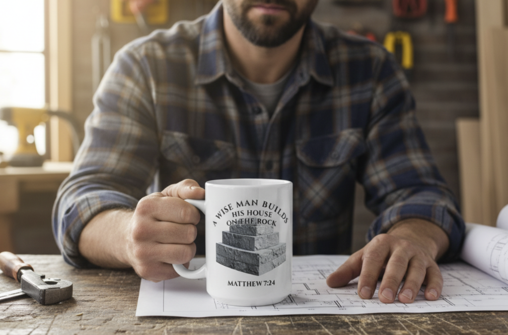 Wise Man Builds On The Rock Mug - Matthew 7:24 - Strong Faith Christian Drinkware - 11oz, 15oz