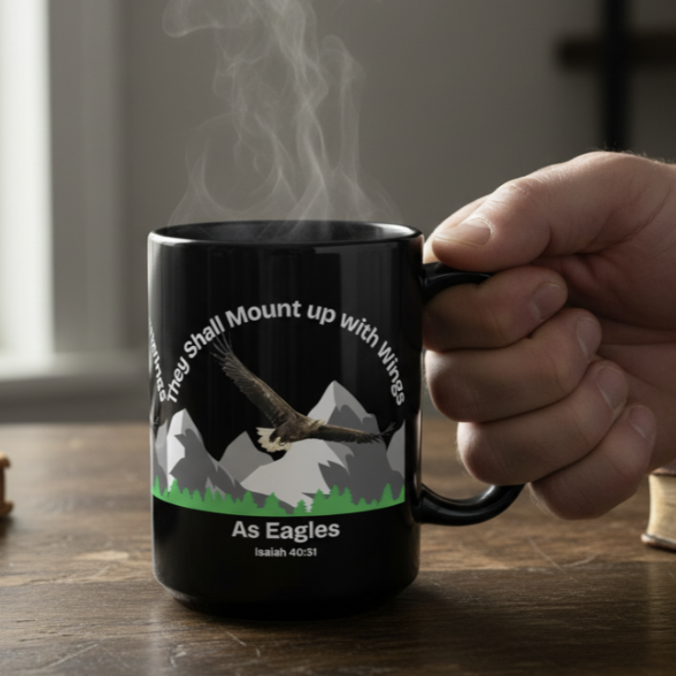 Isaiah 40:31 Mount Up Eagle Black Gloss Mug - 11oz and 15oz Premium