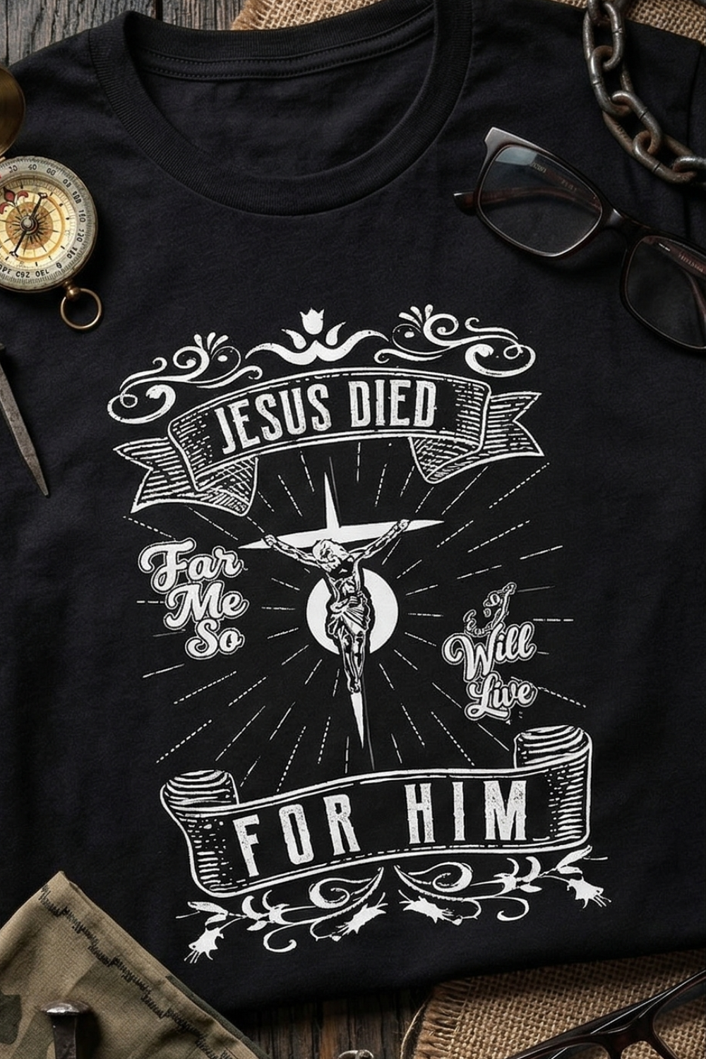 Christian T-Shirt — “Jesus Died For Me, So I Live For Him” Faith Graphic Tee