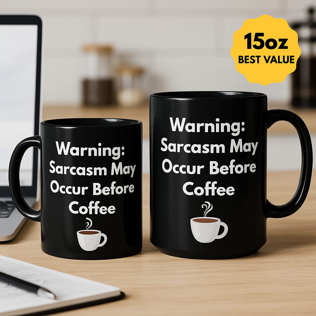 Funny Coffee Mug – Warning: Sarcasm Before Coffee (11oz & 15oz)