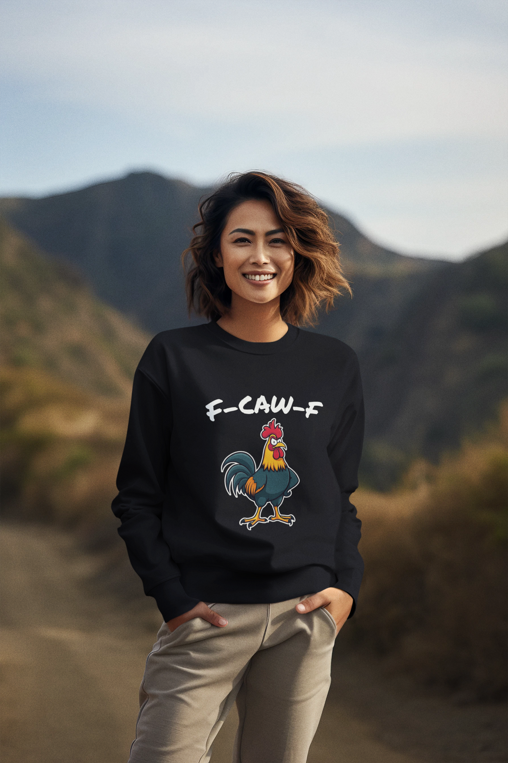 F-CAW-F Angry Rooster Sweatshirt – Funny Sarcastic Crewneck for Work, Friends & Everyday Laughs