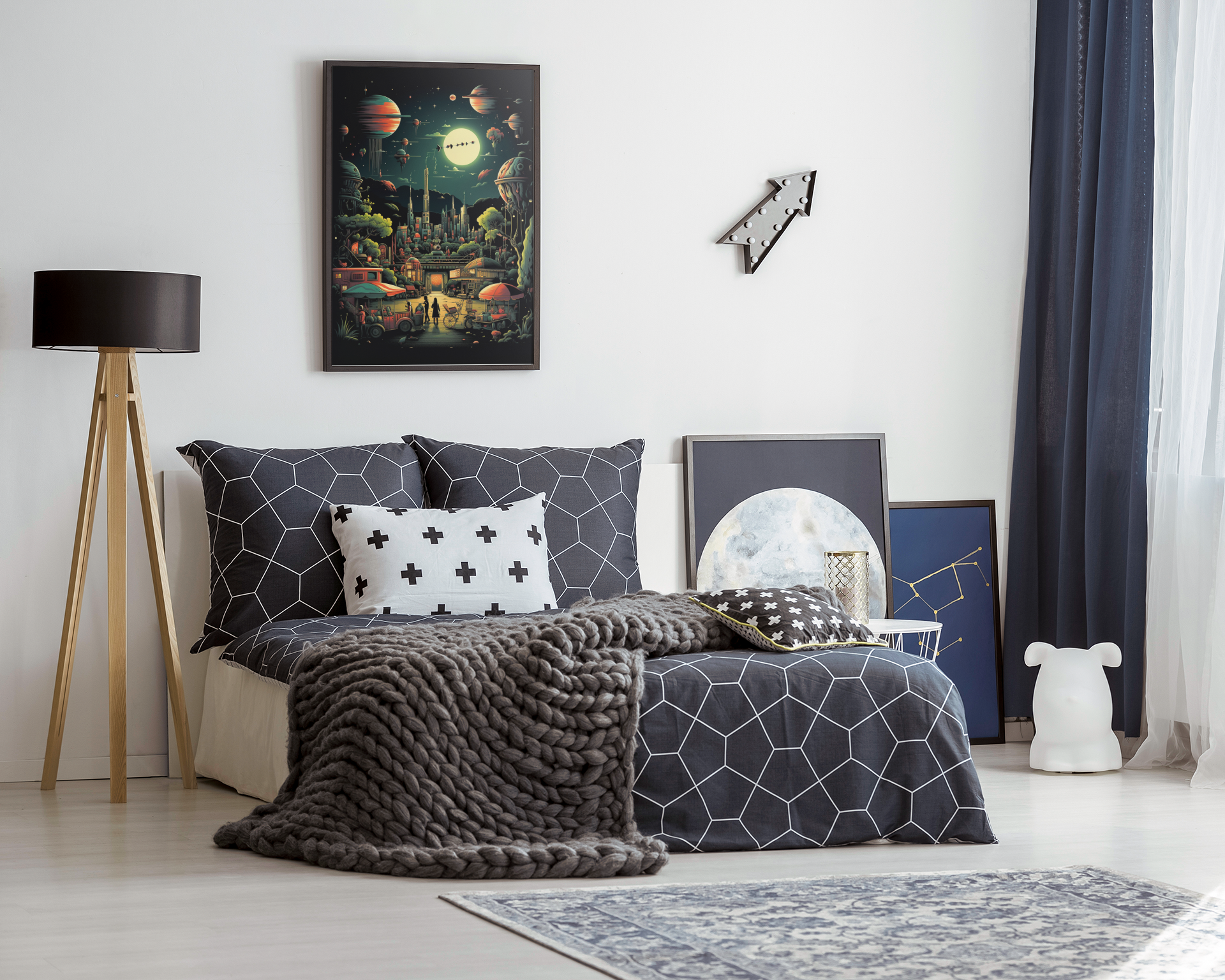 Retro Futuristic City Market Poster – Cosmic Sci-Fi Wall Art (3 Sizes)