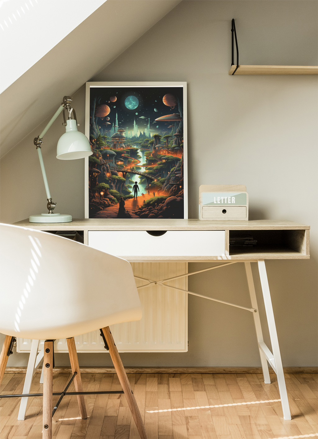 Interstellar Cityscape Alien Poster – Retro Sci-Fi Wall Art (3 Sizes)
