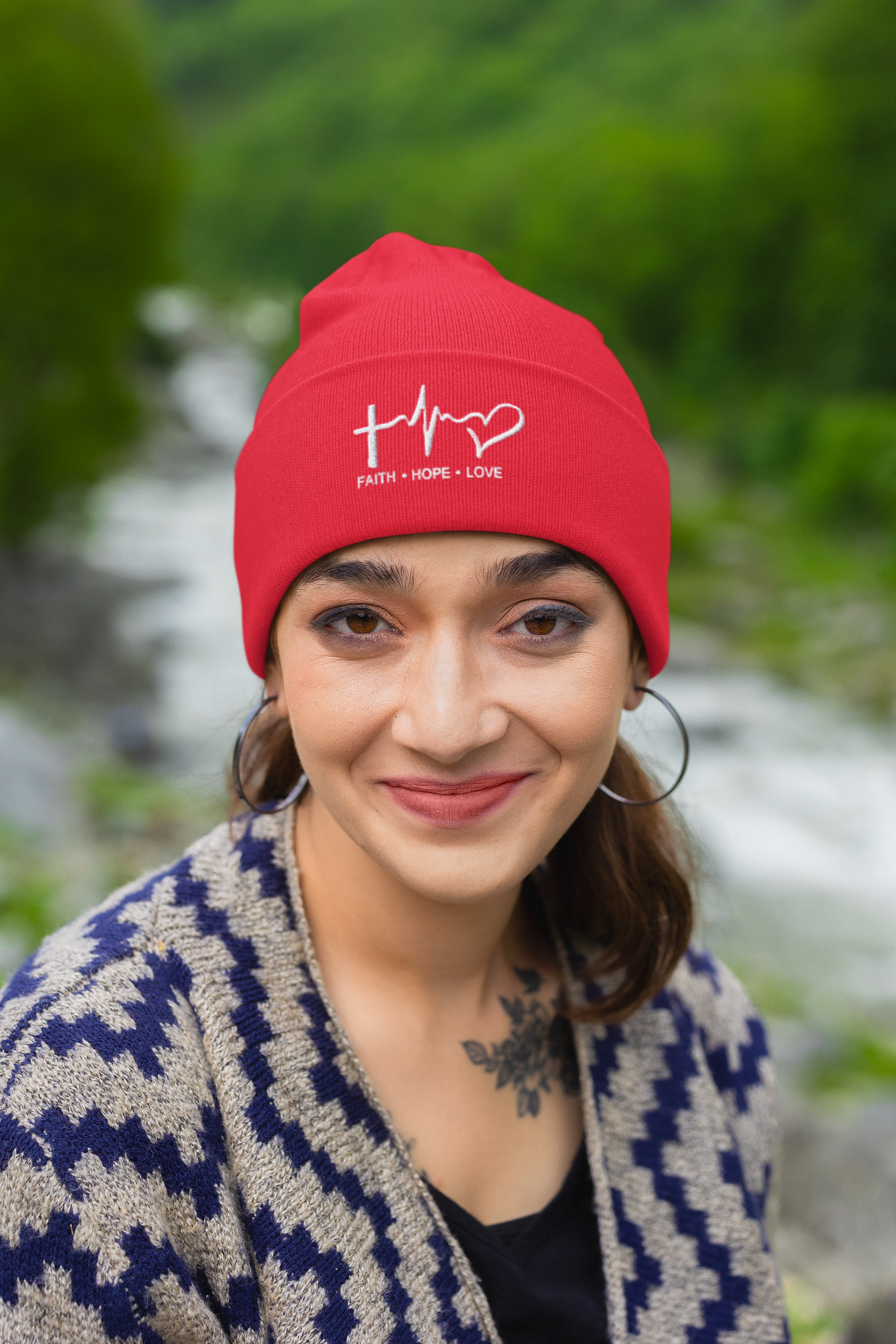 Faith, Hope, Love Cuffed Beanie, Knit Hat, Winter Beanie, Religious Gift, Casual Accessories, Outdoor Fashion