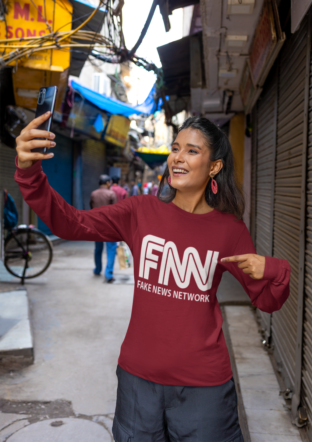 Fake News Network Long Sleeve Tee — Satirical Political Graphic Shirt