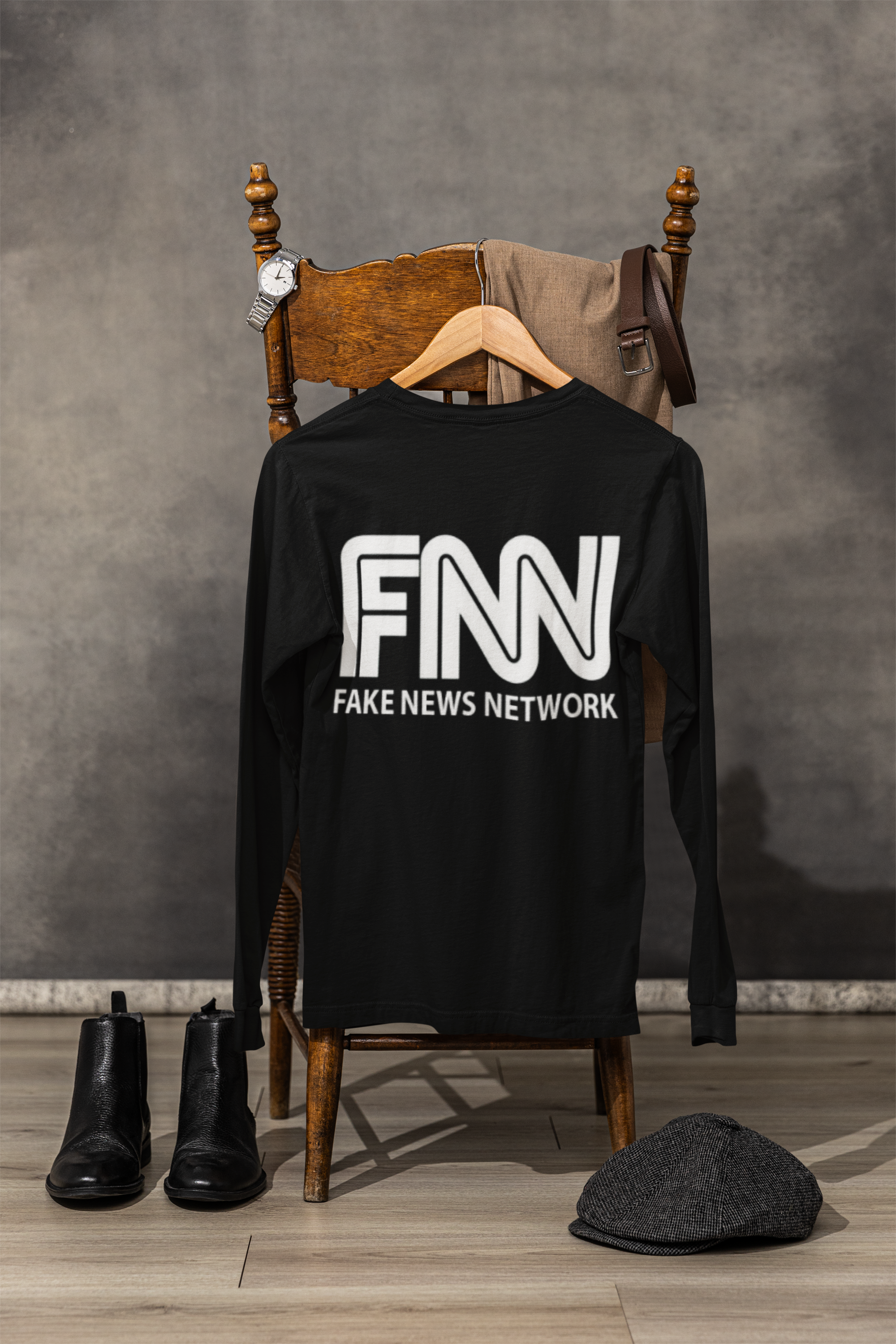 Fake News Network Long Sleeve Tee — Satirical Political Graphic Shirt