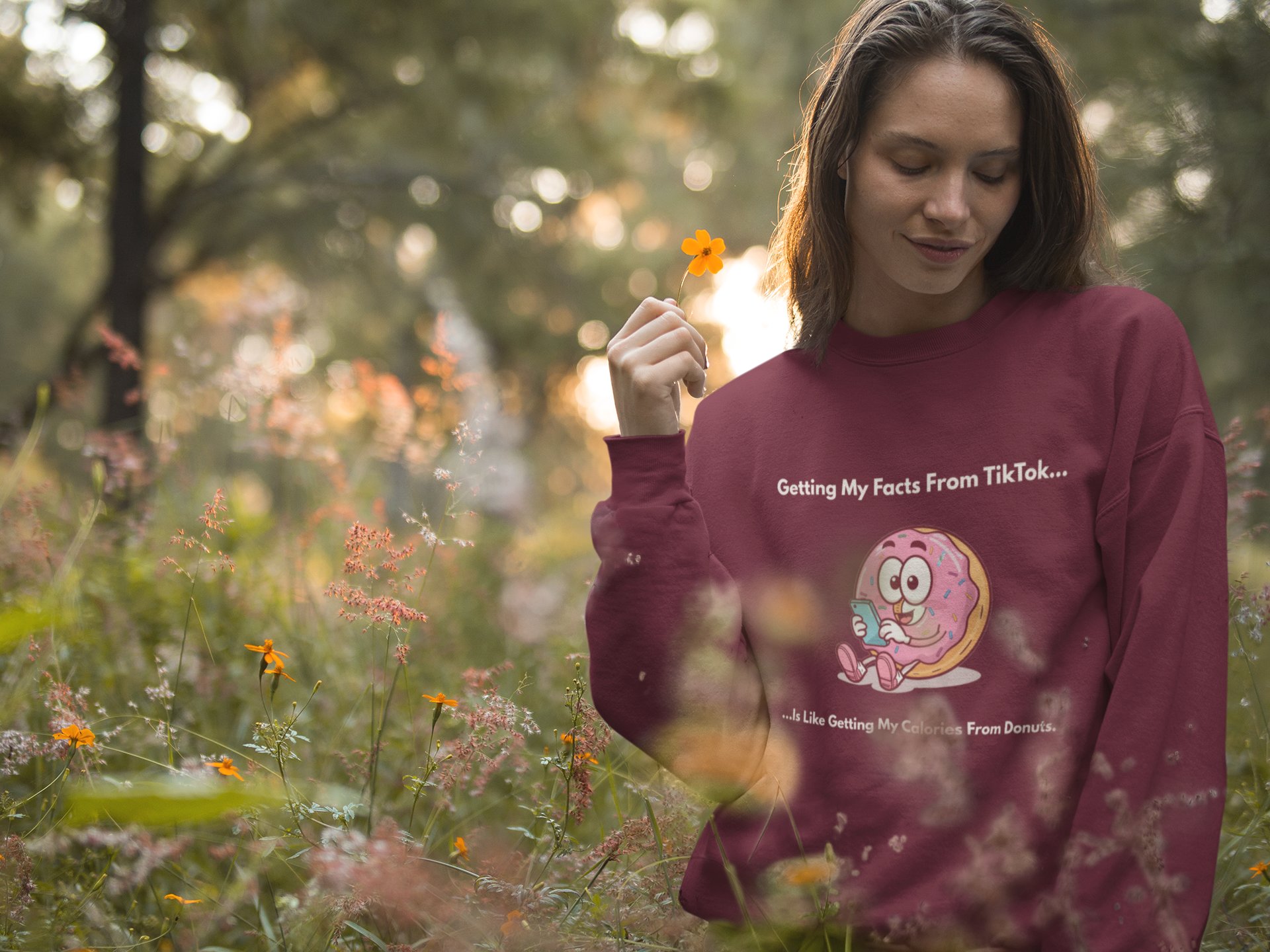 Funny “TikTok vs Donut Calories” Sweatshirt – Cozy Graphic Pullover for Everyday Wear