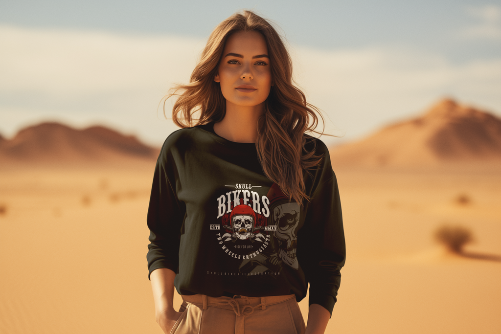 Biker Skull Crewneck Sweatshirt – "Skull Bikers" Vintage Motorcycle Graphic