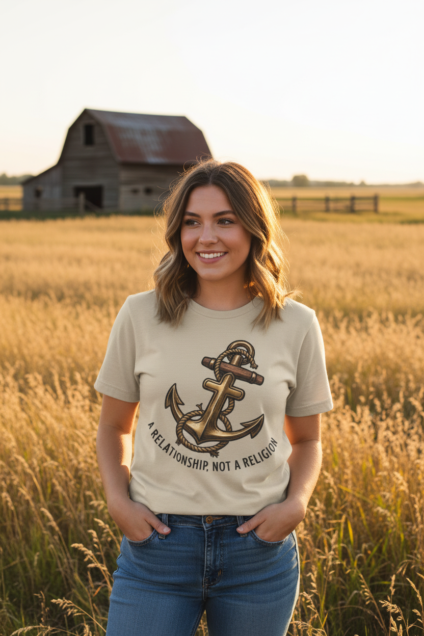 Girl in beige t-shirt rural lifestyle