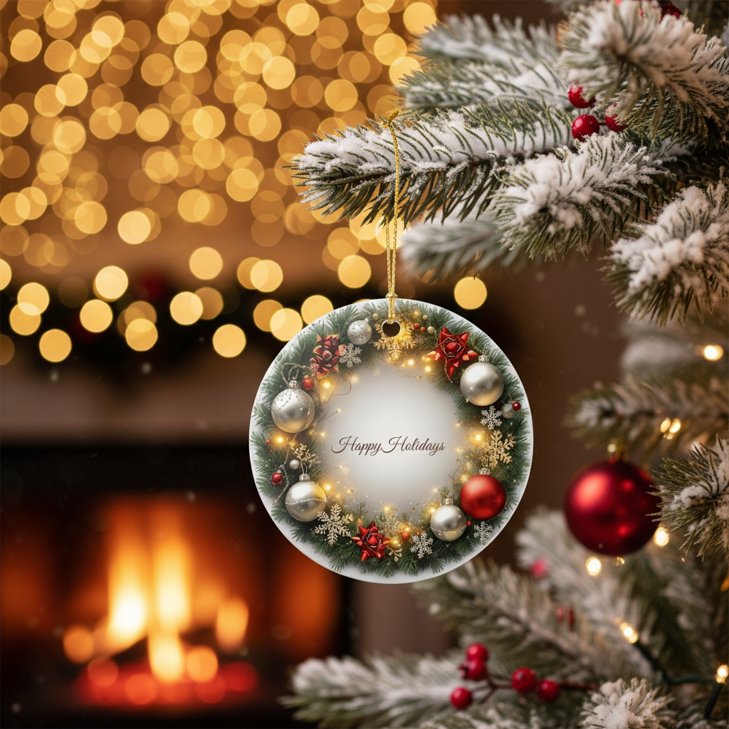 Happy Holidays Wreath Ornament Lifestyle