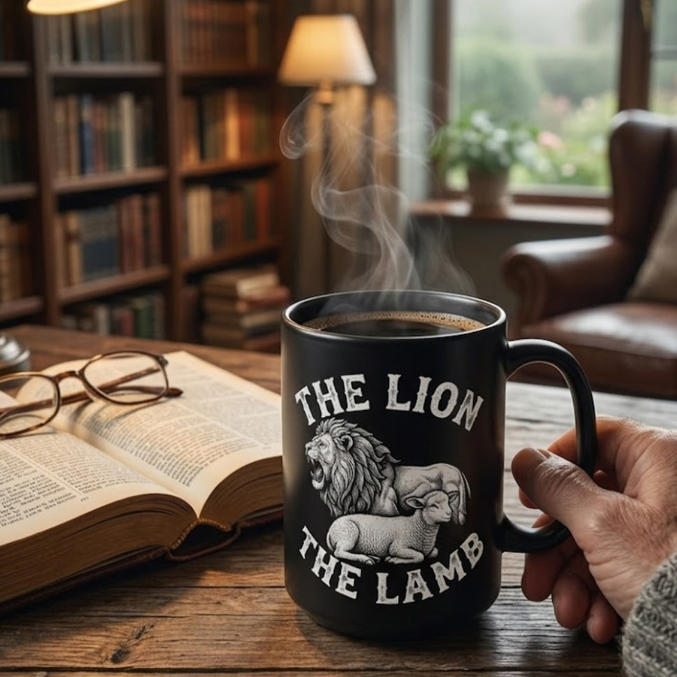 The Lion & The Lamb Black Mug — Christian Faith Coffee Mug | Zero FG