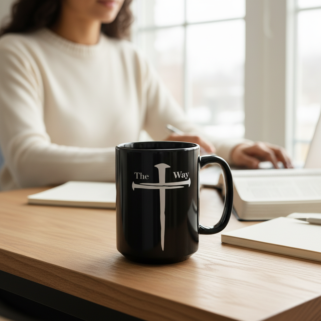 Lifestyle image of The Way cross mug