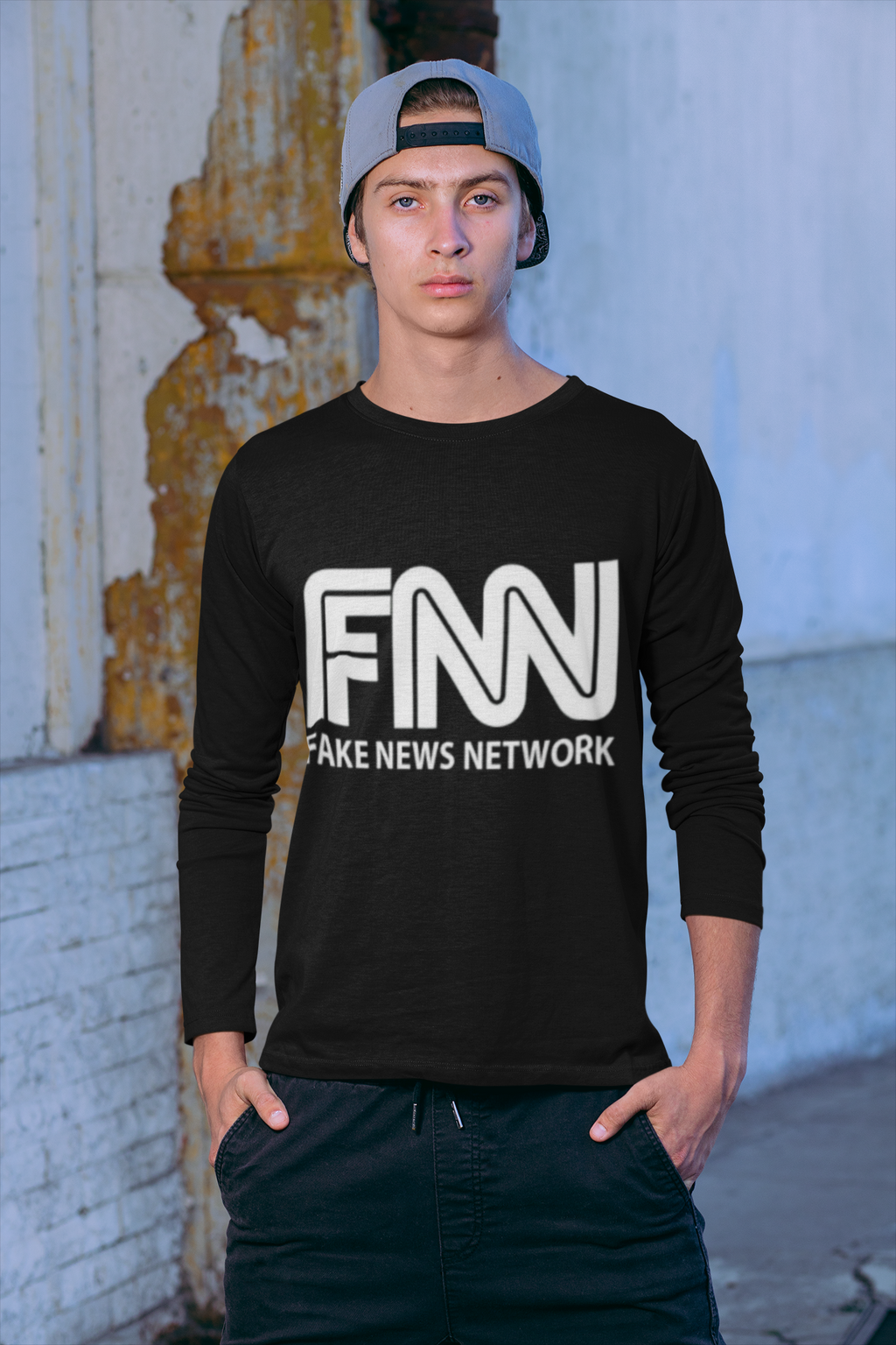 Fake News Network Long Sleeve Tee — Satirical Political Graphic Shirt