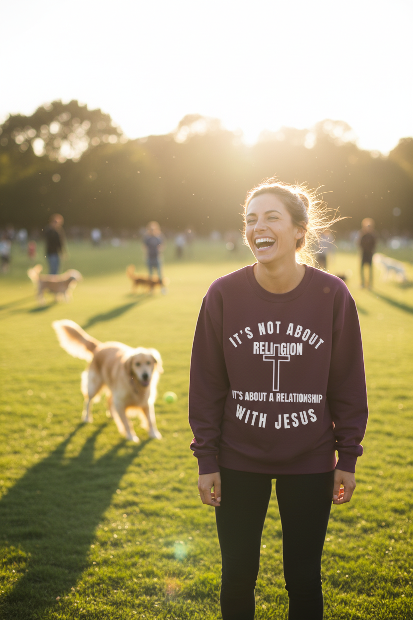 Maroon Sweatshirt Dog Park Lifestyle
