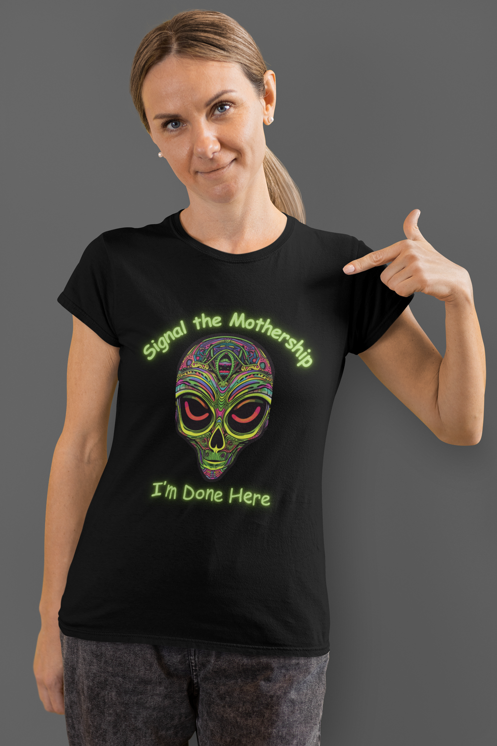 Alien Skull T-Shirt — Neon Psychedelic Graphic Tee