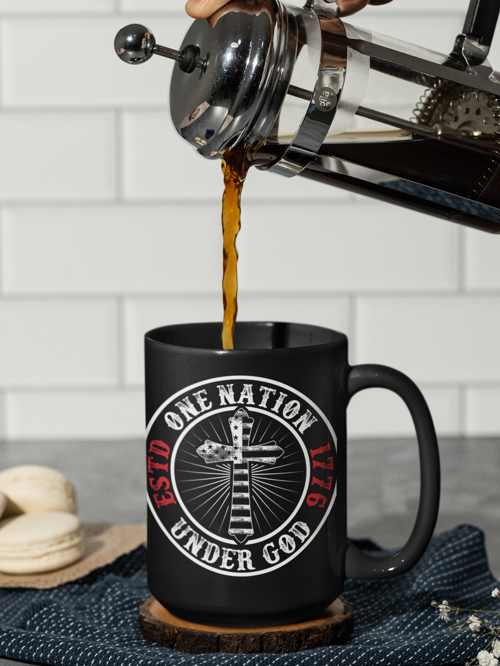 One Nation Under God Patriotic 11oz & 15oz Black Coffee Mug