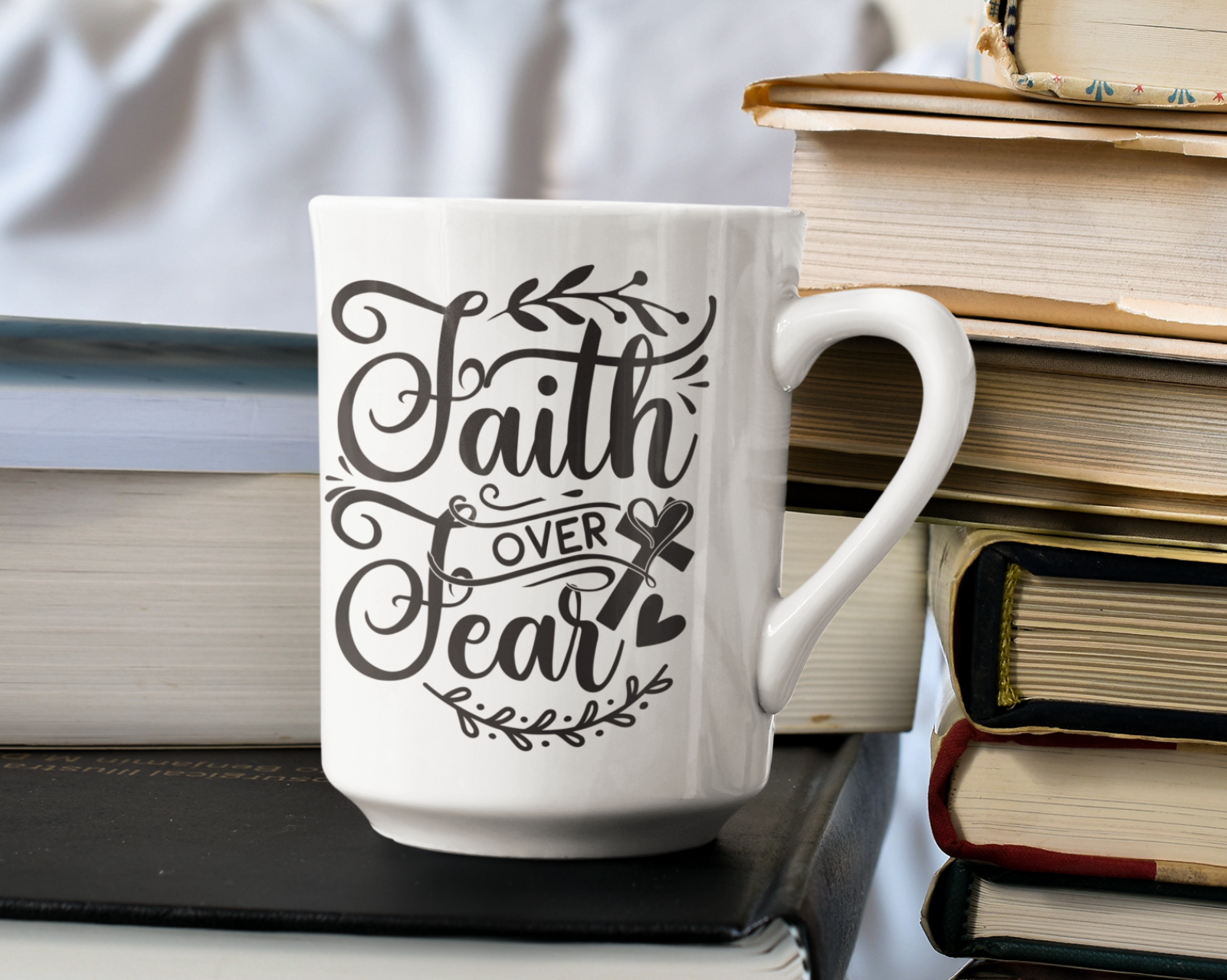 Inspirational Faith Over Fear Mug | Christian Gift for Women