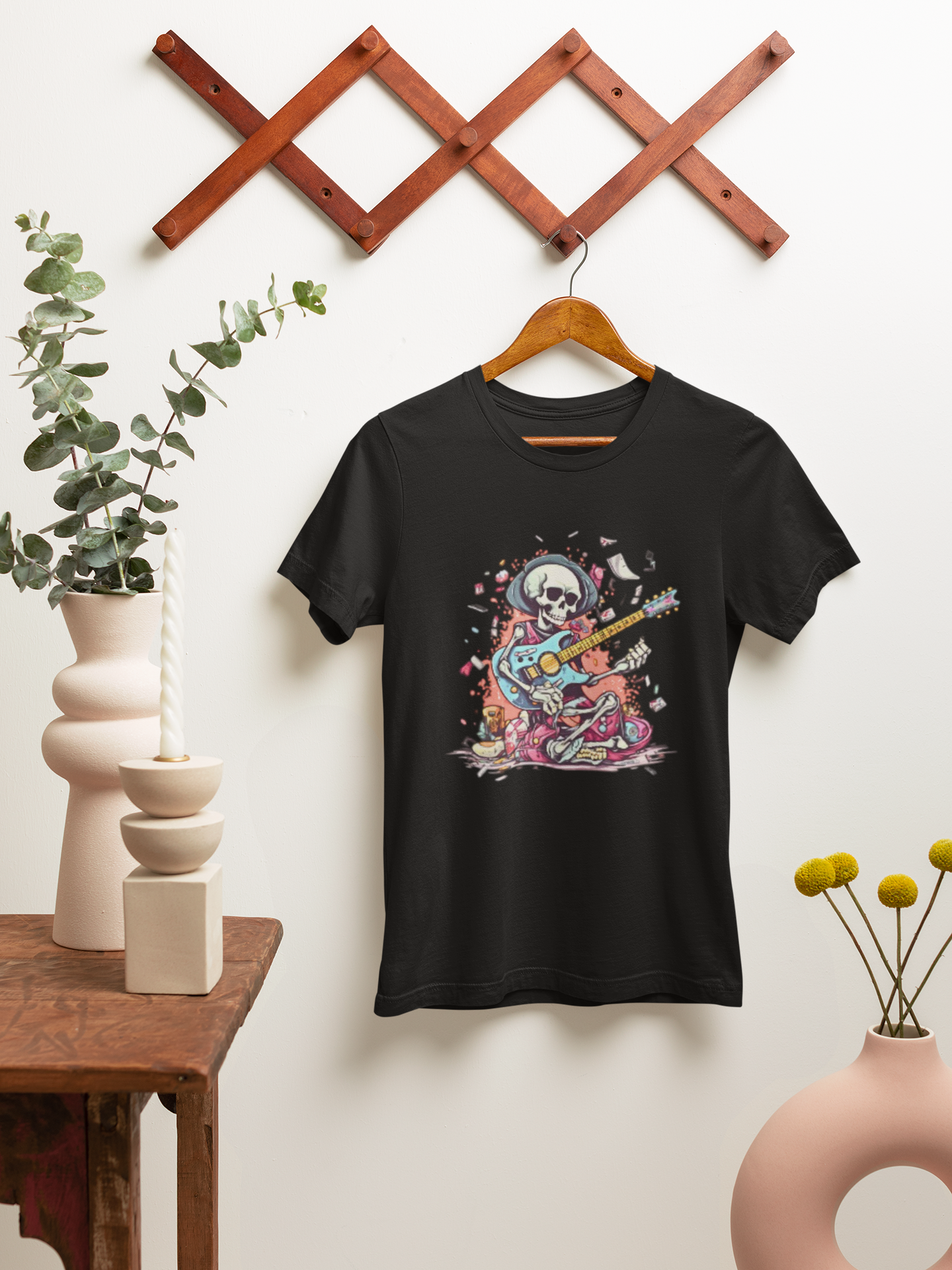 Skull Guitarist T-Shirt - Premium Rock Graphic Tee for Dark Colors