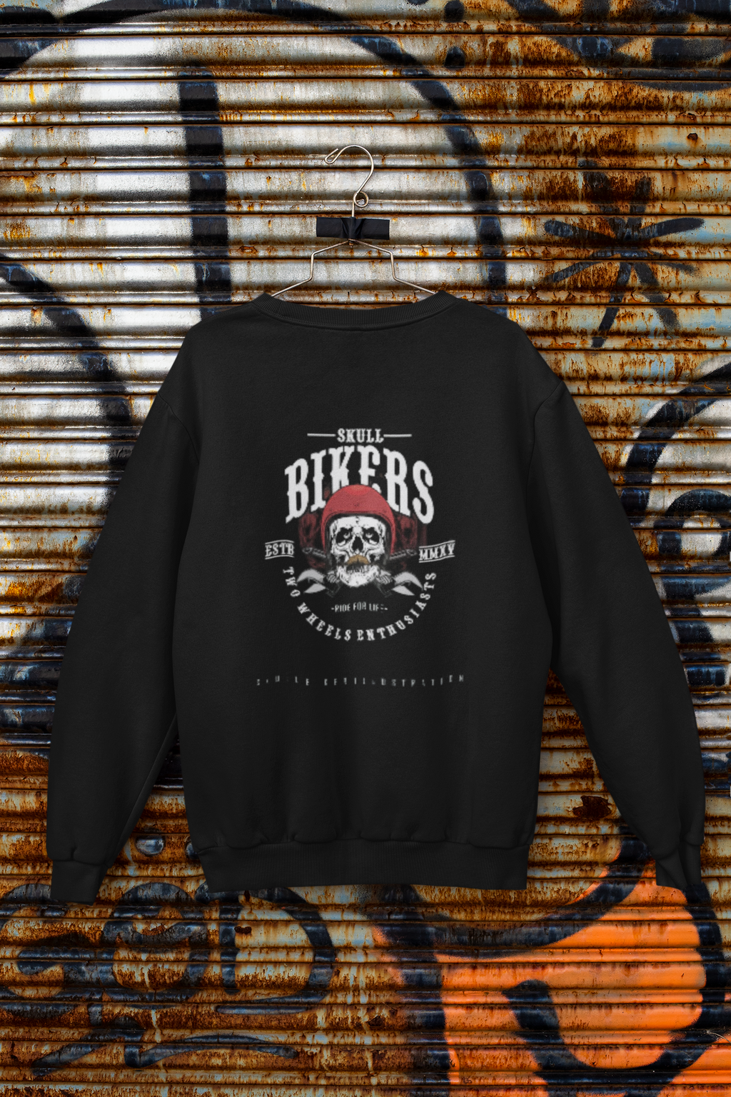 Biker Skull Crewneck Sweatshirt – "Skull Bikers" Vintage Motorcycle Graphic
