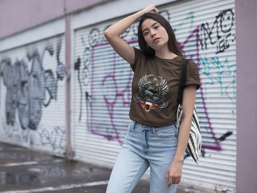 Motorcycle Rider Wings T-Shirt — Vintage Biker Helmet Crest