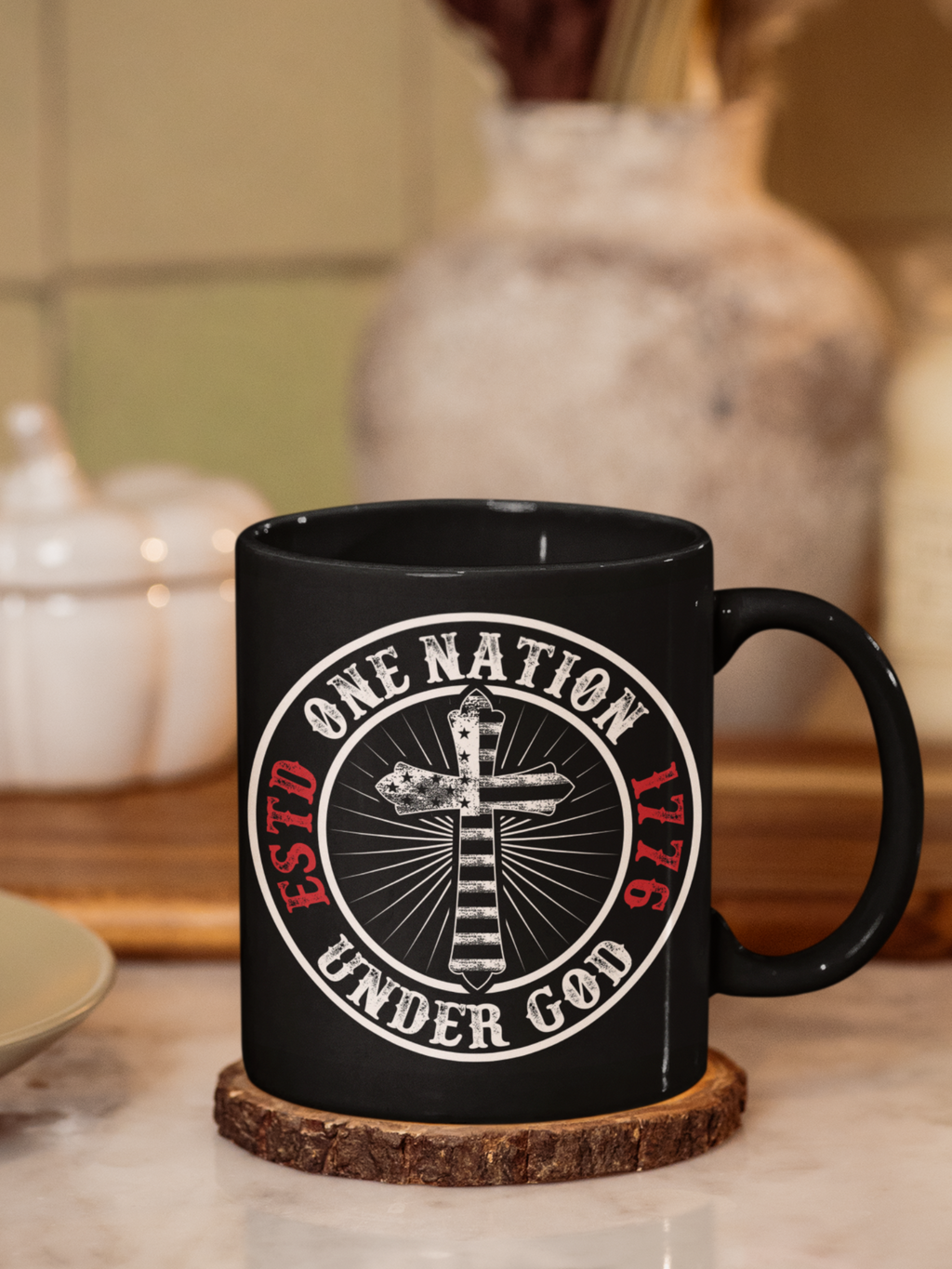 One Nation Under God Patriotic 11oz & 15oz Black Coffee Mug