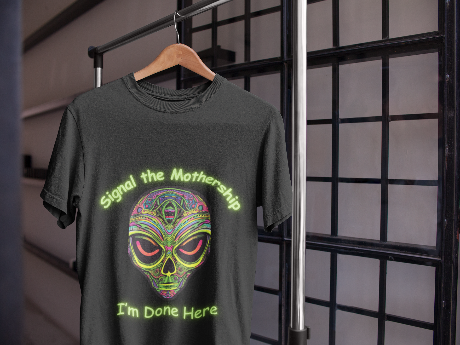 Alien Skull T-Shirt — Neon Psychedelic Graphic Tee