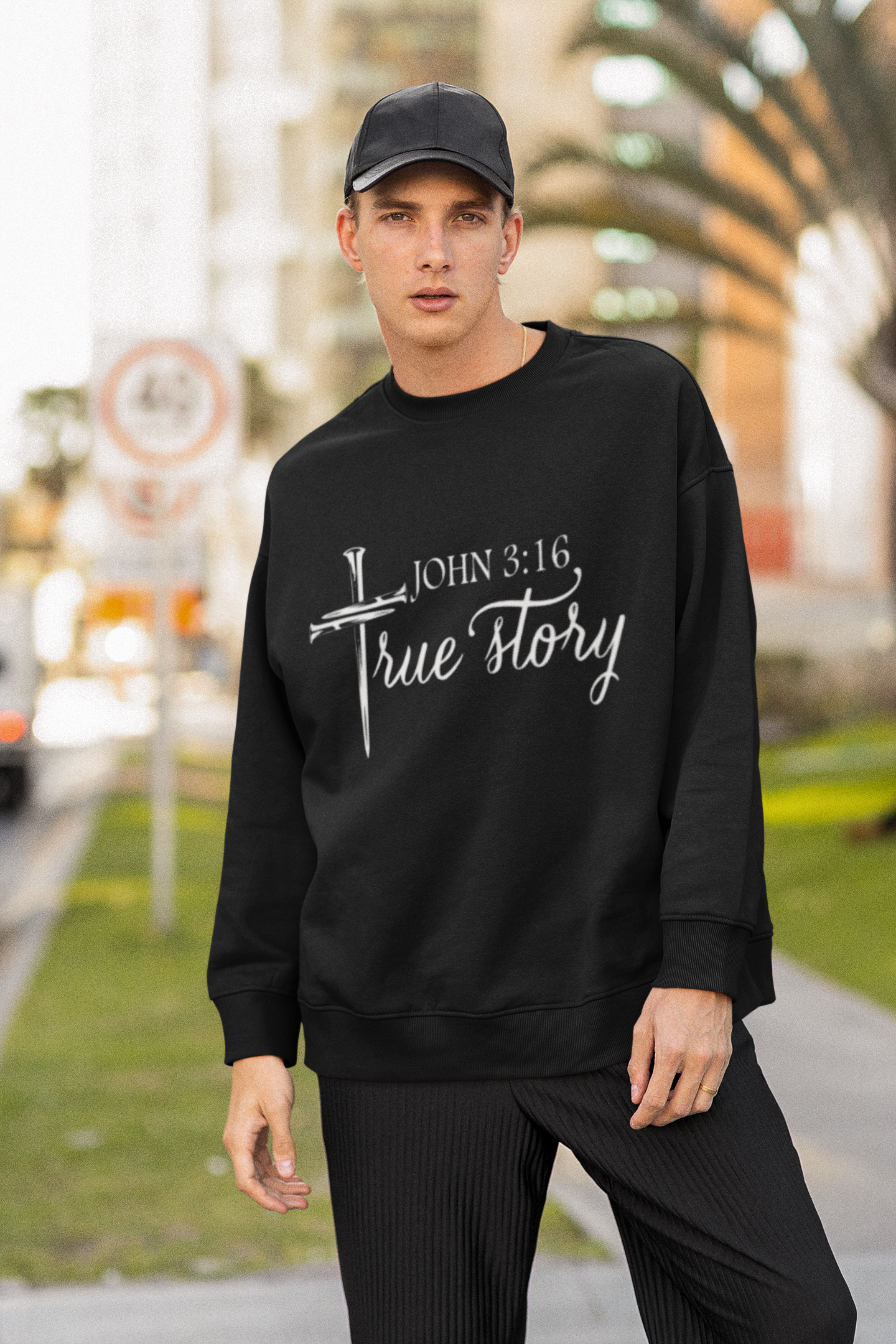 Crewneck Sweatshirt - John 3:16 True Story Christian Faith Pullover