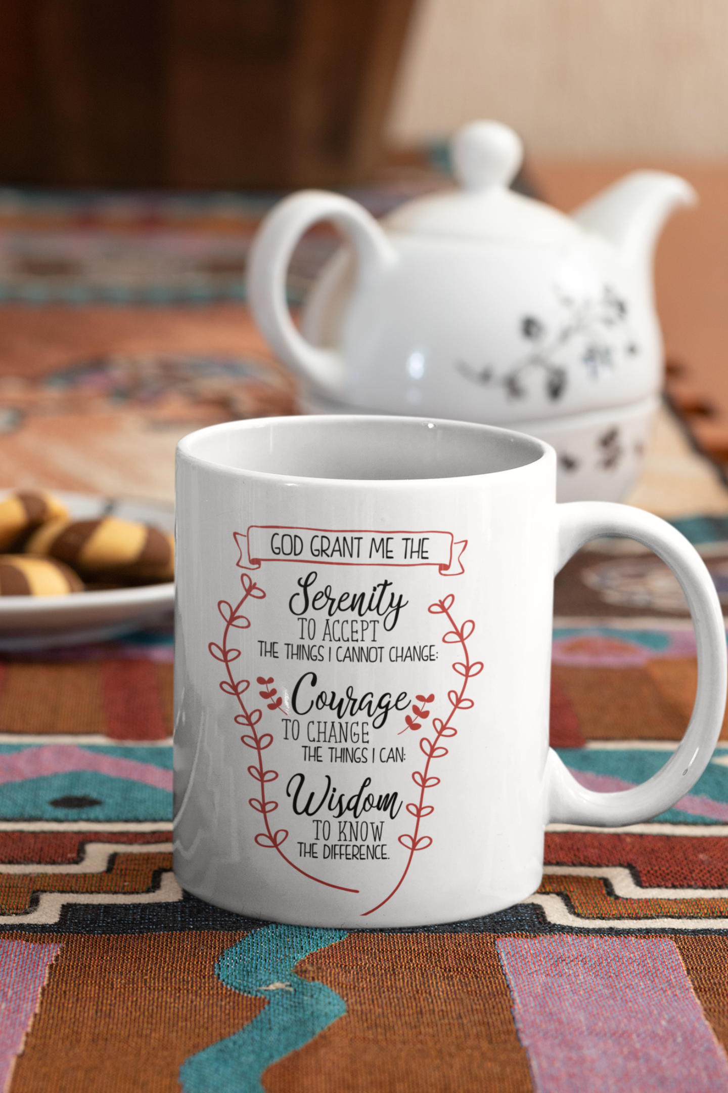 Inspirational Scripture Ceramic Mug (11oz & 15oz) — 'God Bless Our Home' Floral Faith Coffee Cup