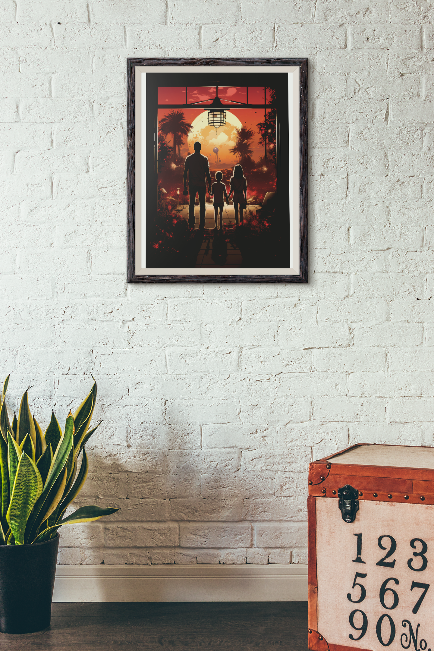 Alien Sunset Family Journey Poster – Retro Sci-Fi Wall Art (3 Sizes)