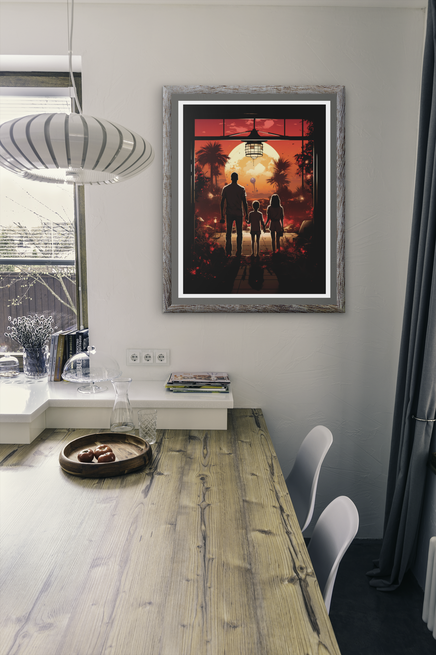 Alien Sunset Family Journey Poster – Retro Sci-Fi Wall Art (3 Sizes)