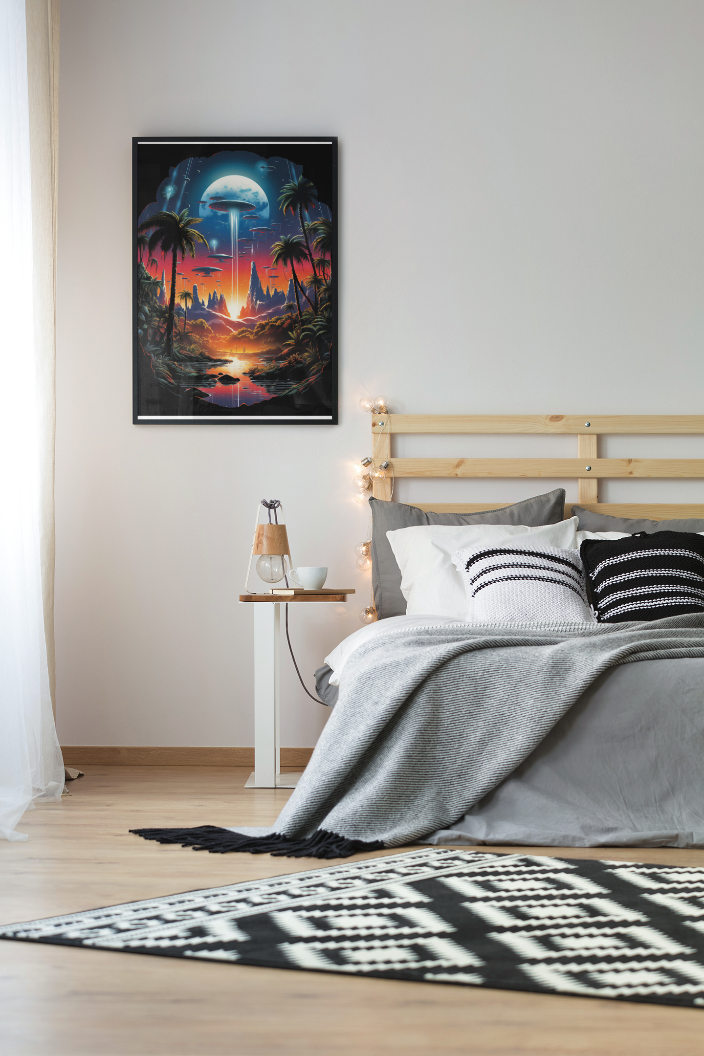 Cosmic Arrival Sunset Poster – Retro Sci-Fi Wall Art (3 Sizes)