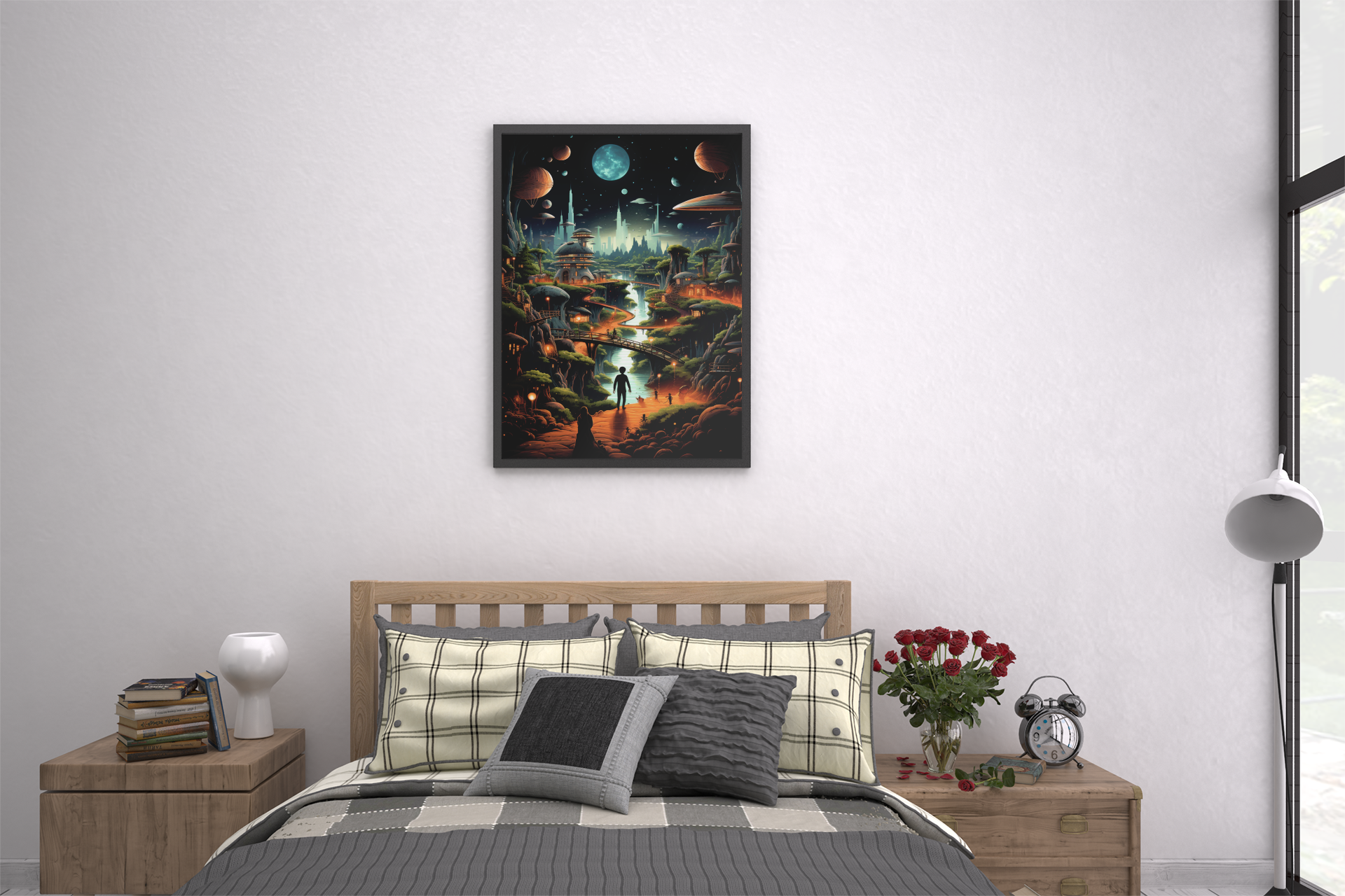 Interstellar Cityscape Alien Poster – Retro Sci-Fi Wall Art (3 Sizes)