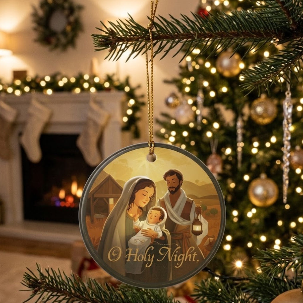 O Holy Night Nativity Ceramic Ornament — Two-Sided Christmas Decor