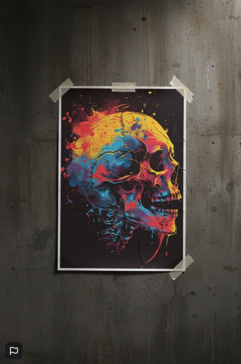 Color Splash Skull Poster — Matte Vertical Art Print
