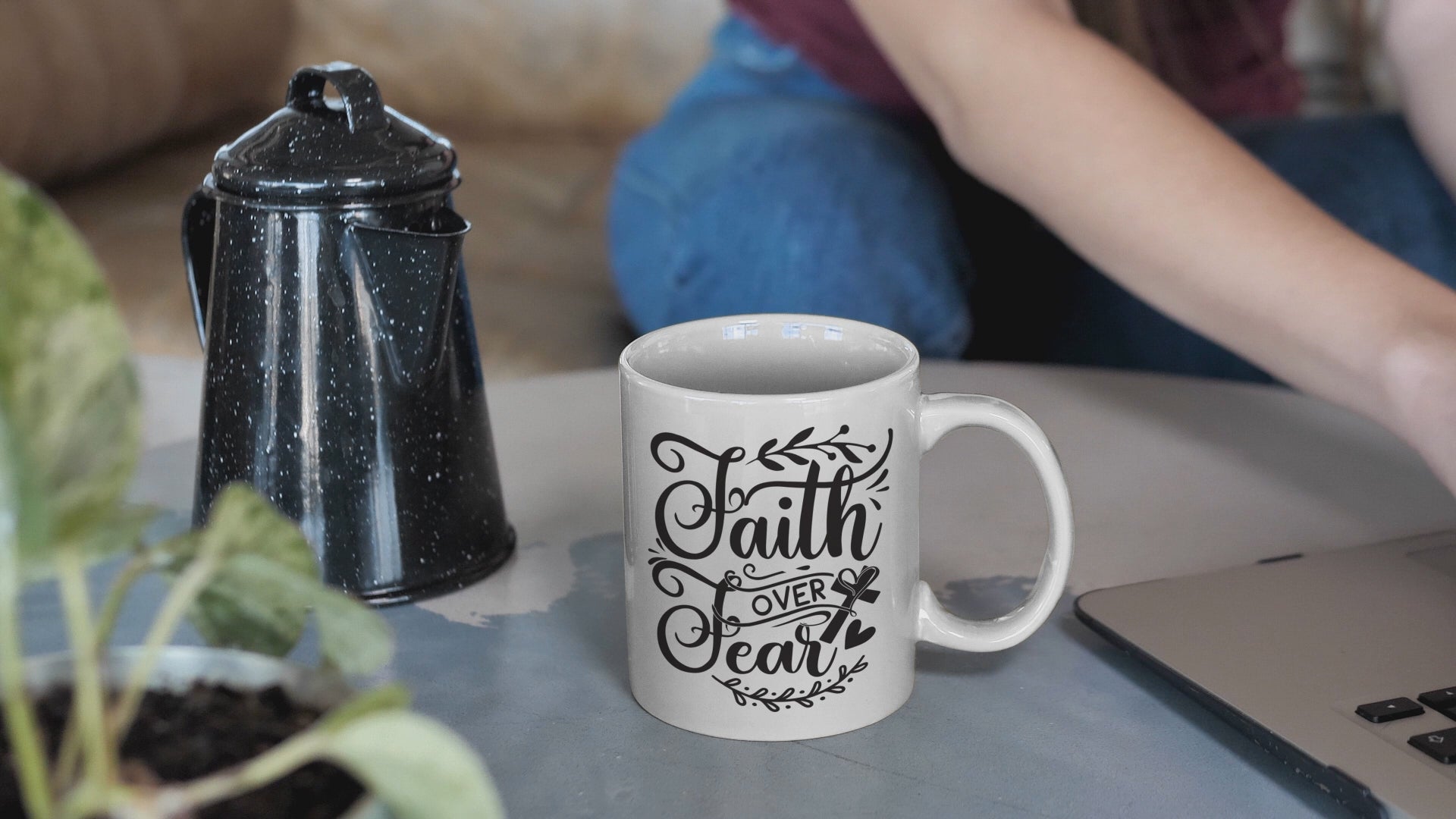 Inspirational Faith Over Fear Mug | Christian Gift for Women