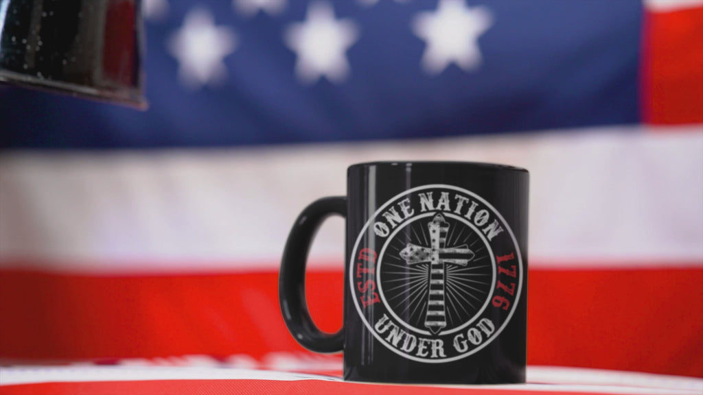 One Nation Under God Patriotic 11oz & 15oz Black Coffee Mug