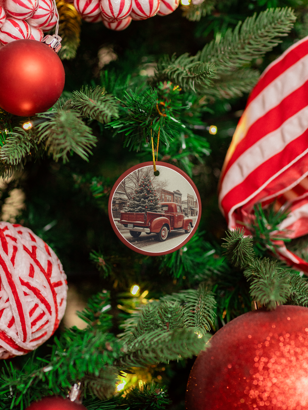 Vintage Red Truck Christmas Ornament — (2-Sided)