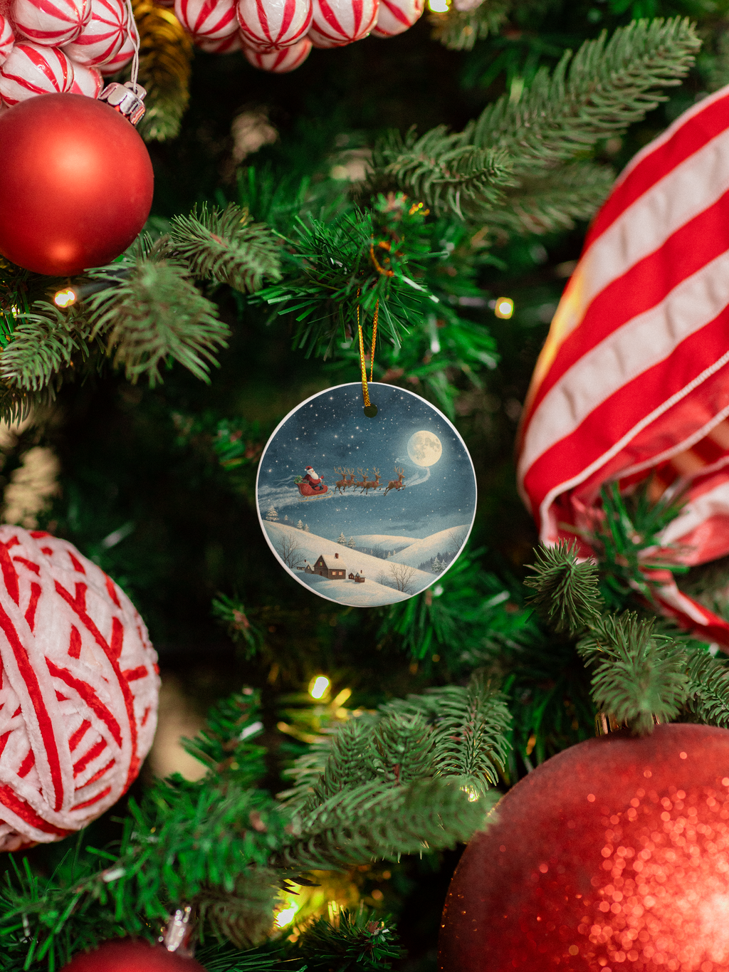 Santa Sleigh Ceramic Ornament — Double-Sided Christmas Decor