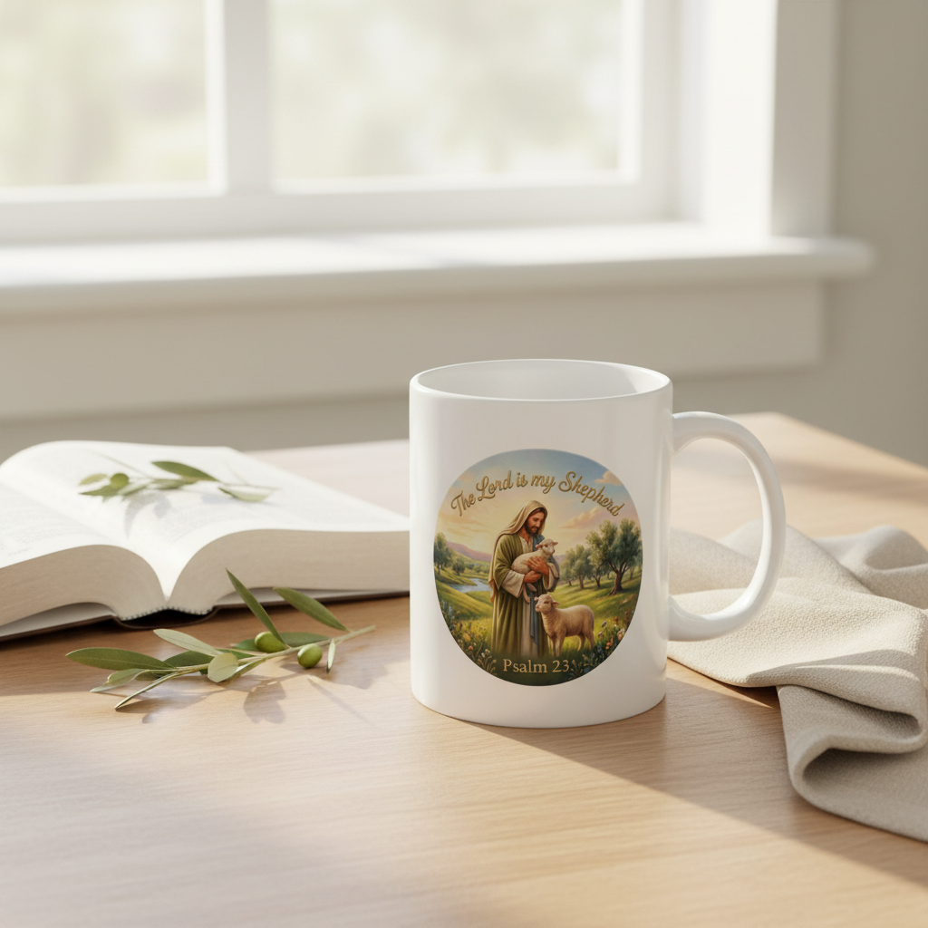 Psalm 23 mug lifestyle image