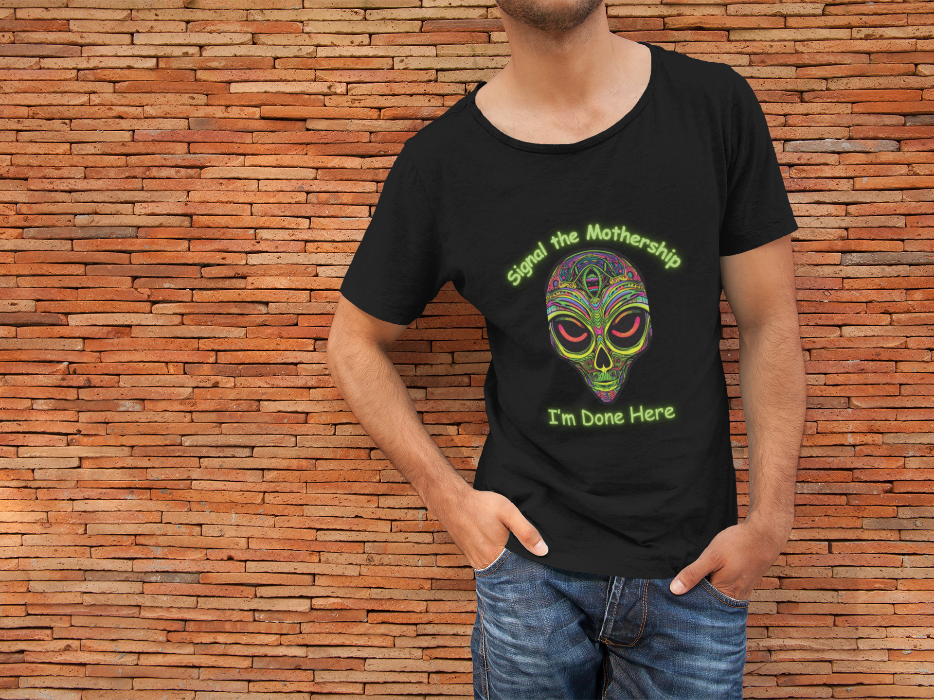 Alien Skull T-Shirt — Neon Psychedelic Graphic Tee