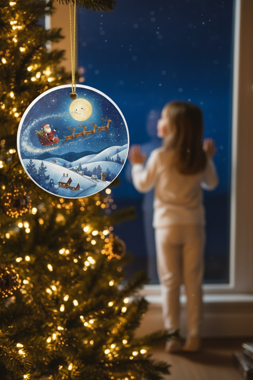 Santa Reindeer Night Sky Ornament Lifestyle