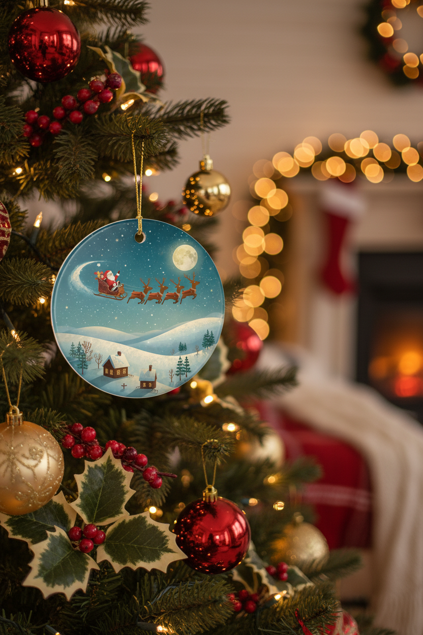 Santa Sleigh Night Sky Ornament Lifestyle