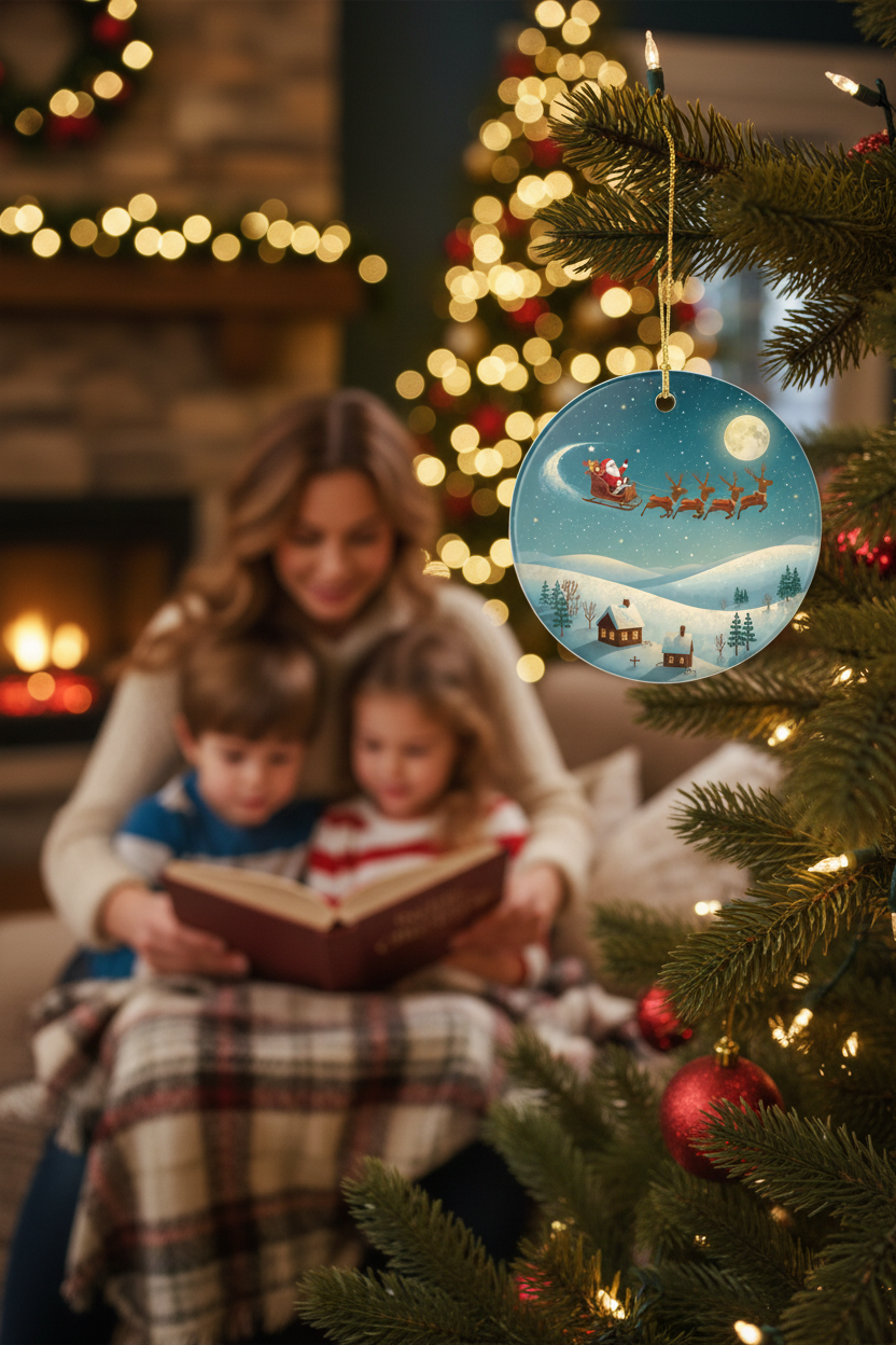 Santa Sleigh Village Church Ornament Lifestyle